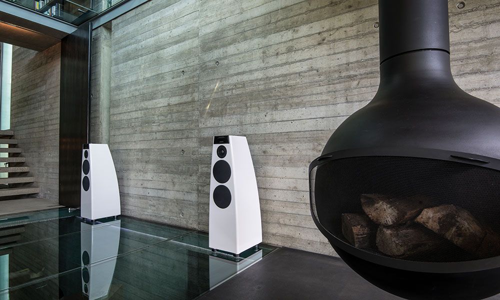Meridian speakers in a modern room